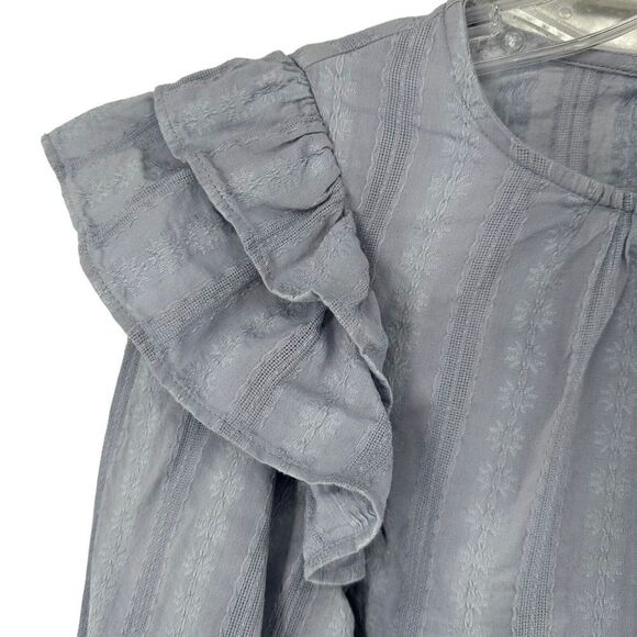 Universal Thread Top Blue Dramatic Double Ruffle Shoulder Size XS 3/4 Sleeve Top - Picture 3 of 9